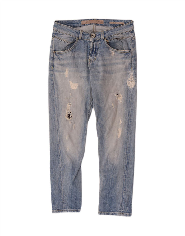 Guess Womens Distressed Slim Jeans W26 L24 Blue Cotton