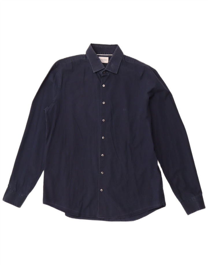 CALVIN KLEIN Ανδρικό πουκάμισο Slim Fit Μέγεθος 16 1/2 Large Navy Blue από βαμβάκι