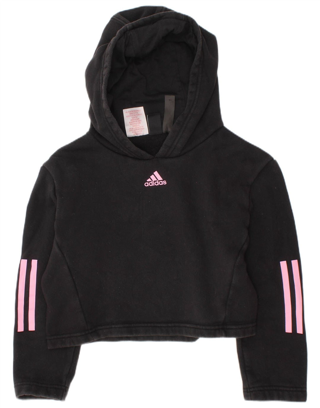 ADIDAS Girls Crop Hoodie Jumper 7-8 ετών Μαύρο Βαμβακερό