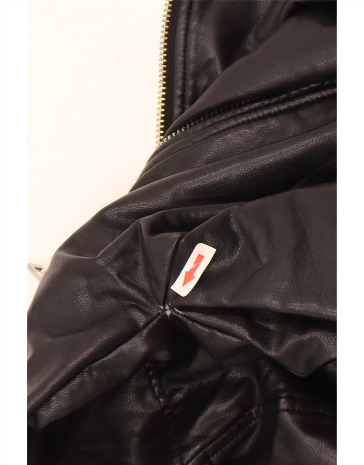 Zara Γυναικείο Μπουφάν Biker από συνθετικό δέρμα Oversized UK 10 Small Black Polyester
