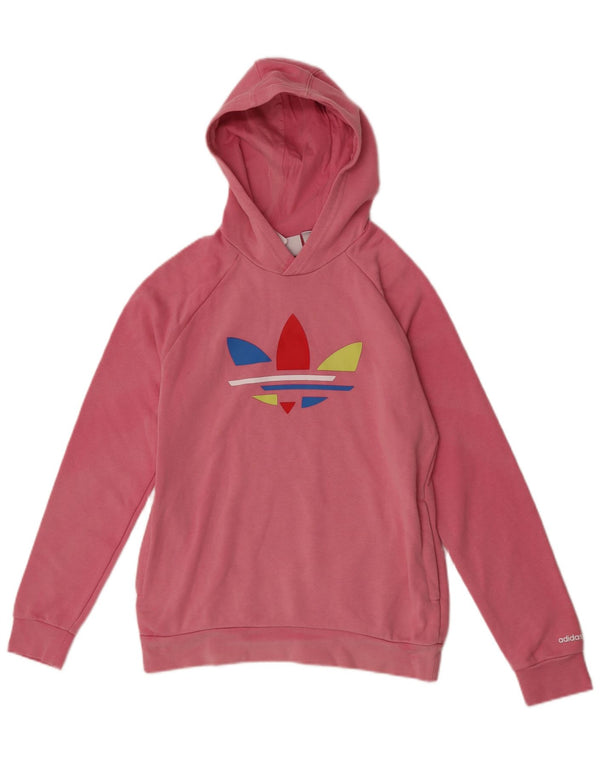 Adidas Girls Graphic Hoodie Jumper 13-14 Years Pink Cotton