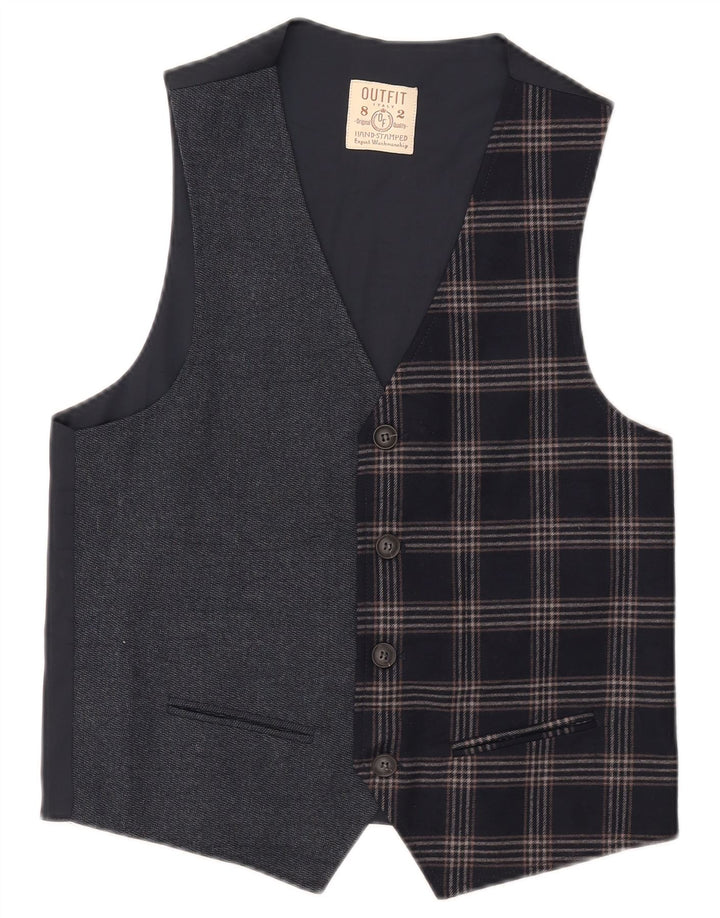 Vintage Ανδρικό Γιλέκο IT 46 Small Navy Blue Check Polyester