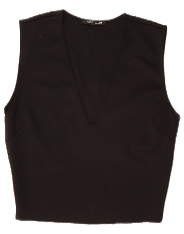 Zara Γυναικεία Αμάνικη Μπλούζα Τοπ UK 8 Small Black