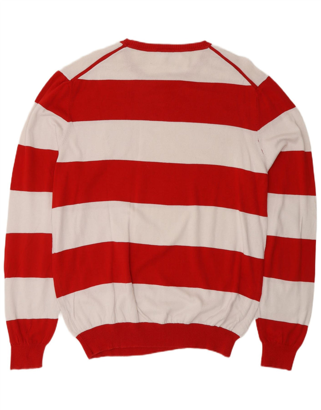 BENETTON Ανδρικό πουλόβερ με λαιμόκοψη XL από βαμβακερό κόκκινο ριγέ