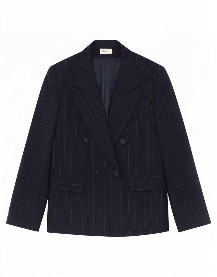 Bhs Γυναικείο σακάκι με διπλό στήθος UK 14 Large Navy Blue Pinstripe