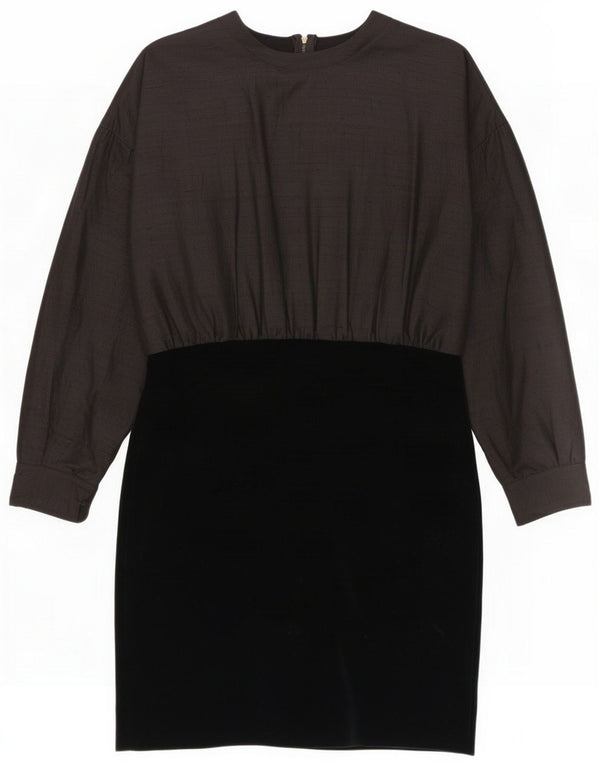Ferre Womens Long Sleeve Sheath Dress IT 46 Large Black Colourblock Silk