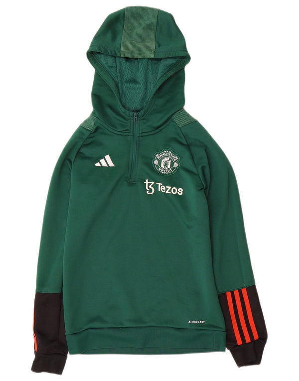Adidas Boys Manchester United γραφικό πουλόβερ με κουκούλα με φερμουάρ 11-12 ετών πράσινο
