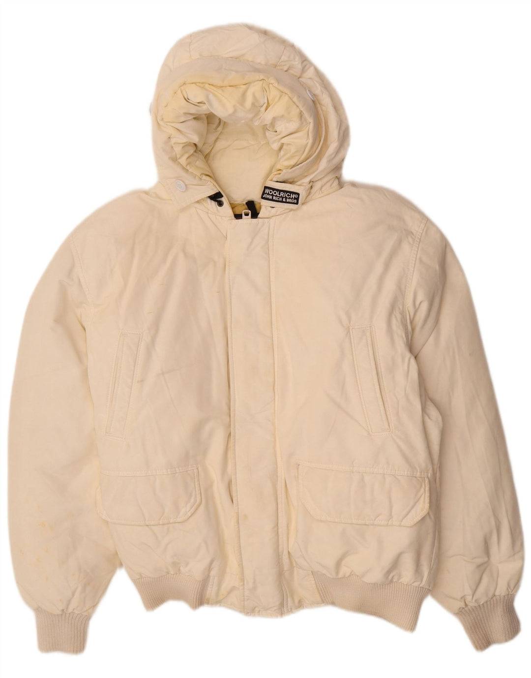 Woolrich Ανδρικό μπουφάν με κουκούλα UK 40 Large Off White Βαμβακερό