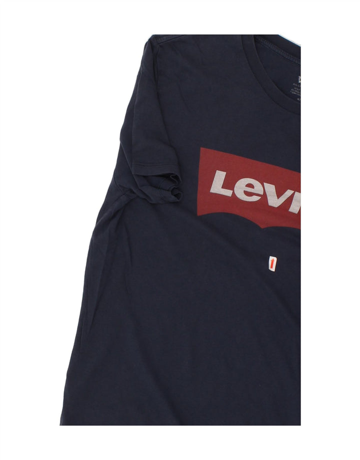 LEVI'S Mens Graphic T-Shirt Top Medium Navy Blue Cotton Vintage Levi's and Second-Hand Levi's from Messina Hembry 