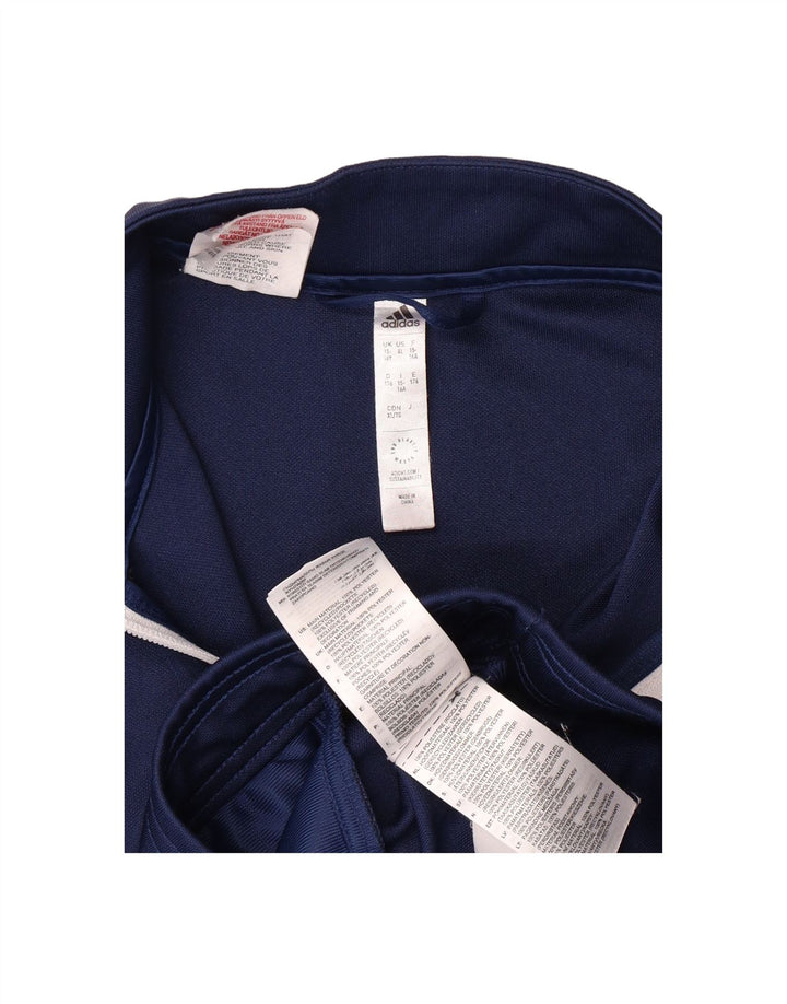 ADIDAS Boys Aeroready Tracksuit Top Jacket 15-16 Years Navy Blue Polyester