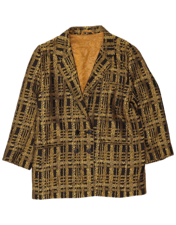 Vintage Womens Double Breasted Blazer Jacket UK 16 Large Gold Check