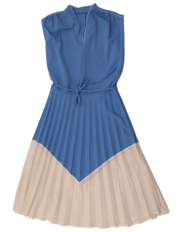 Vintage γυναικείο αμάνικο φόρεμα A-Line UK 12 Medium Blue Colourblock