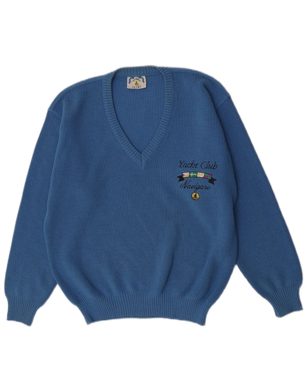 Navigare Ανδρικό Yachting γραφικό πουλόβερ με λαιμόκοψη με λαιμόκοψη μεγάλο μπλε μάλλινο