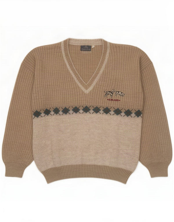Daniele Blasi Ανδρικό πουλόβερ με V λαιμόκοψη IT 50 Medium Beige Colourblock