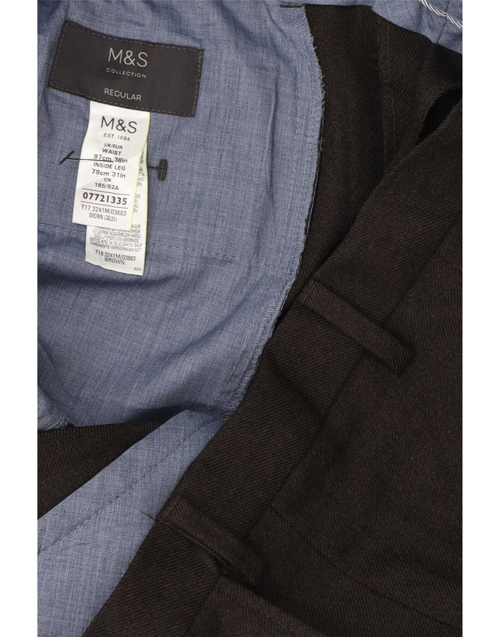 Marks & Spencer Ανδρικό ίσιο κανονικό παντελόνι W38 L31 καφέ πολυεστέρας