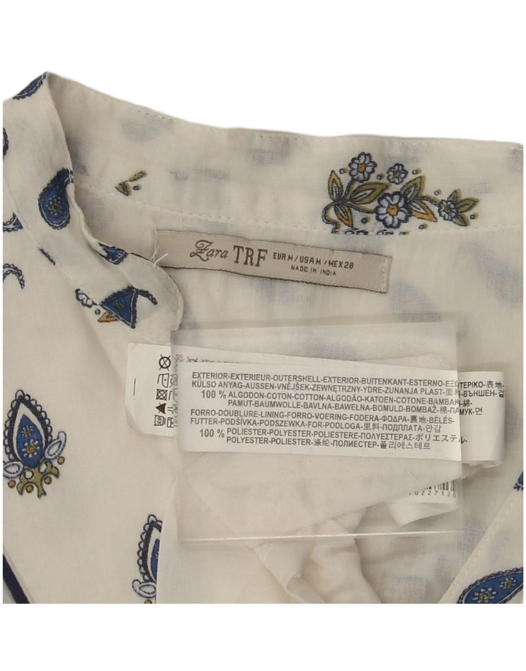 Γυναικείο φόρεμα ZARA 3/4 Sleeve Shift UK 12 μεσαίο λευκό βαμβακερό Paisley