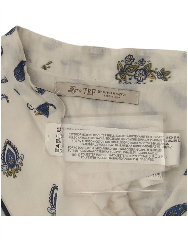 Γυναικείο φόρεμα ZARA 3/4 Sleeve Shift UK 12 μεσαίο λευκό βαμβακερό Paisley