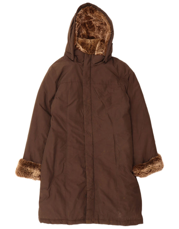 Woolrich Γυναικείο παλτό με κουκούλα UK 16 μεγάλο καφέ βαμβακερό