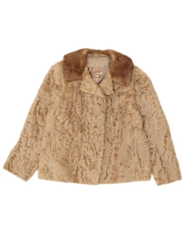 Vintage γυναικείο μπουφάν με ψεύτικη γούνα UK 10 Small Beige
