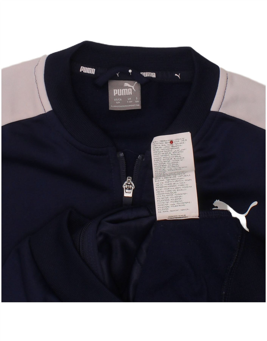 PUMA Boys Graphic Tracksuit Top Jacket 7-8 Years Navy Blue Colourblock