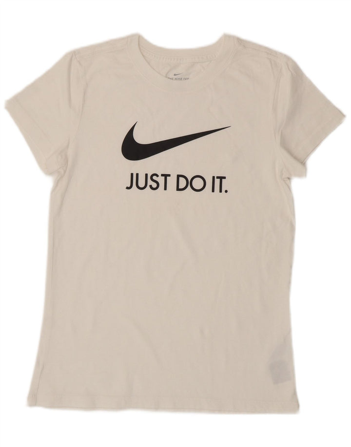 Γυναικείο γραφικό μπλουζάκι NIKE Top UK 12 μεσαίο λευκό βαμβακερό