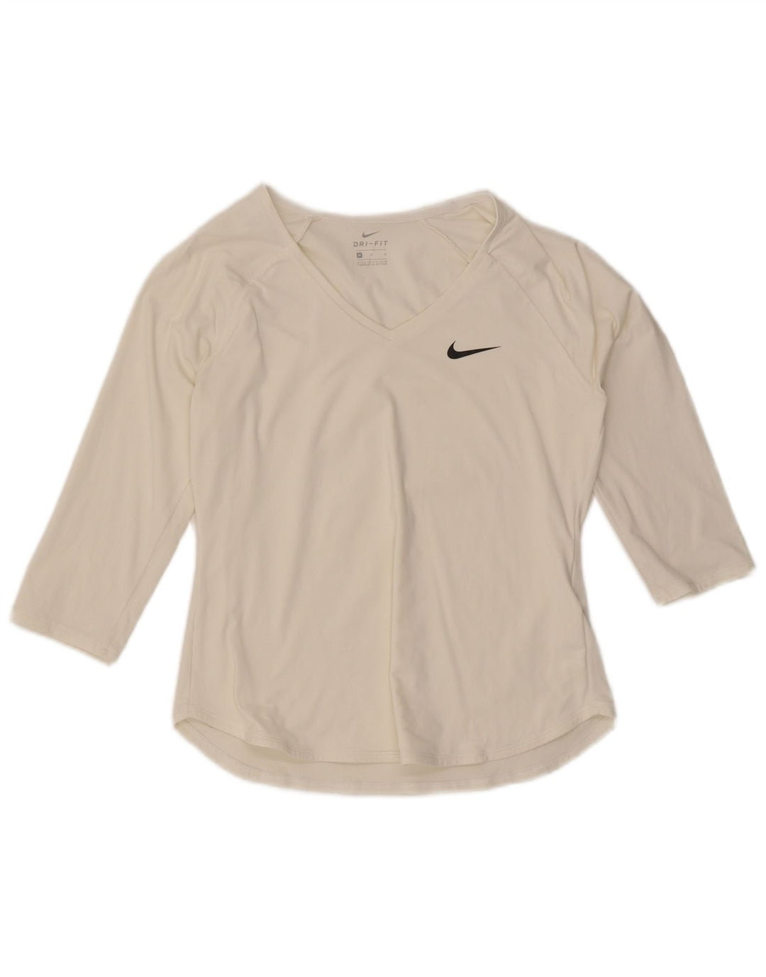 Nike γυναικείο μπλουζάκι Dri Fit 3/4 μανίκι UK 12 μεσαίο λευκό πολυεστέρας