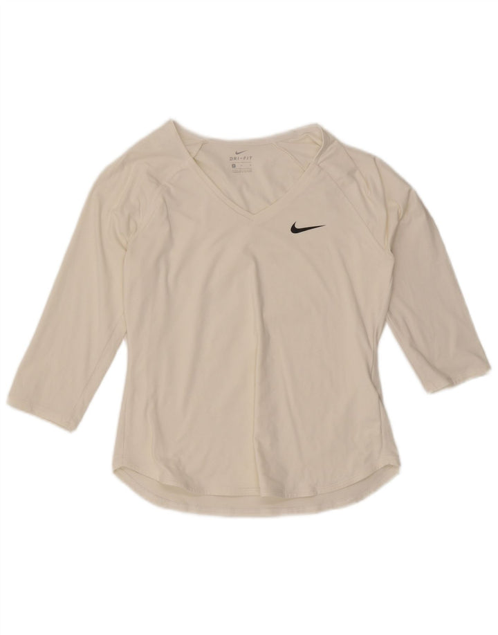Nike γυναικείο μπλουζάκι Dri Fit 3/4 μανίκι UK 12 μεσαίο λευκό πολυεστέρας