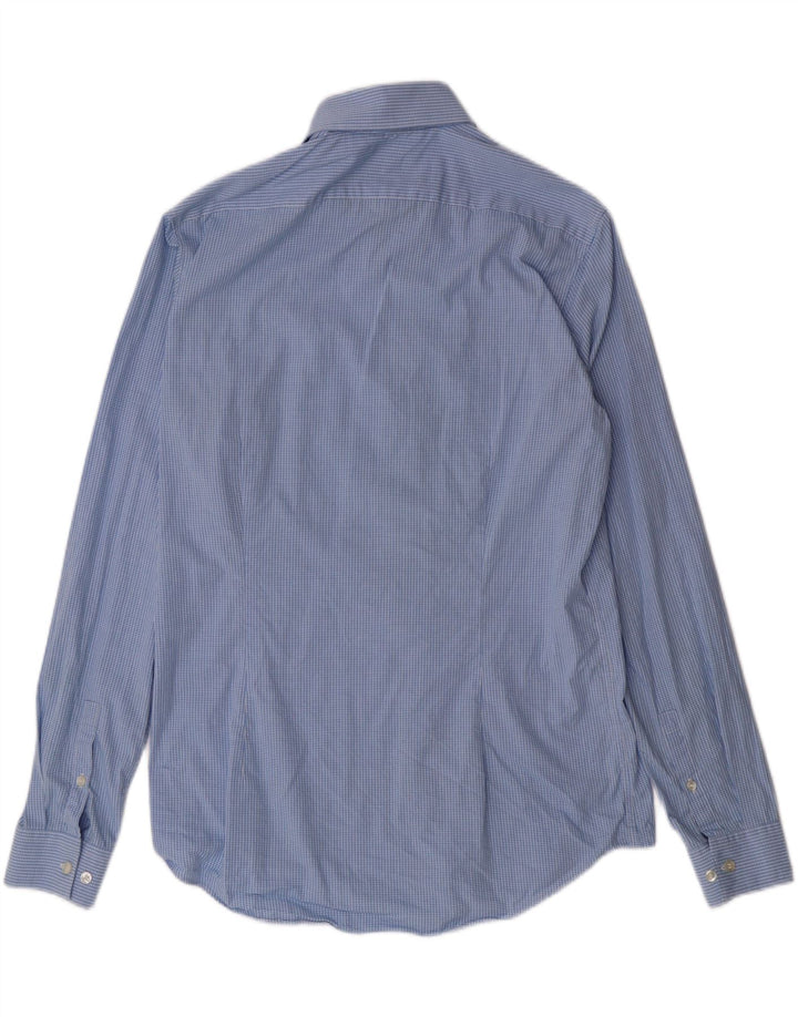 CALVIN KLEIN Mens Fitted Shirt Size 40 15 3/4 Medium Blue Gingham Cotton