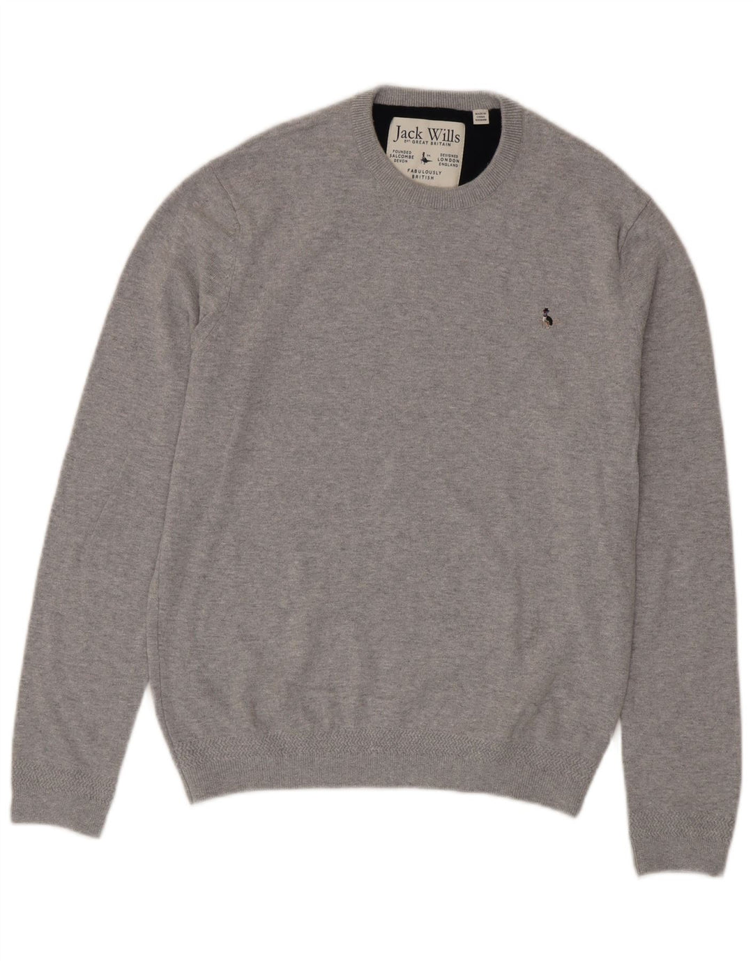 Jack Wills Ανδρικό πουλόβερ με λαιμόκοψη μεσαίου γκρι βαμβακερό