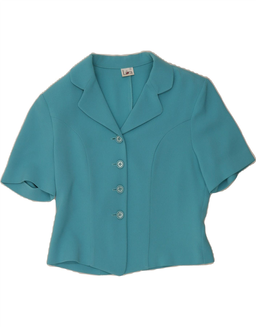 LIBRA Womens 4 Button Short Sleeve Blazer Jacket UK 10 Small  Blue Acetate Vintage Libra and Second-Hand Libra from Messina Hembry 