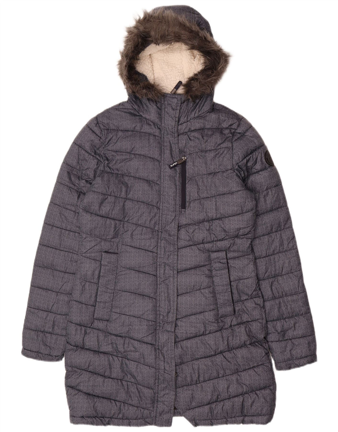 SUPERDRY Γυναικείο παλτό με κουκούλα με επένδυση UK 12 μεσαίο μπλε πολυεστέρας
