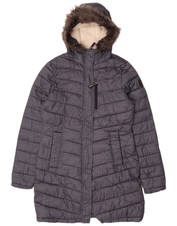 SUPERDRY Γυναικείο παλτό με κουκούλα με επένδυση UK 12 μεσαίο μπλε πολυεστέρας