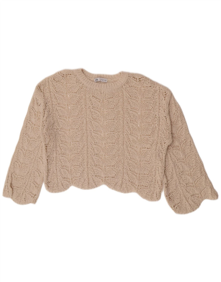 Zara Γυναικείο Crochet Crop Top UK 10 Small Beige