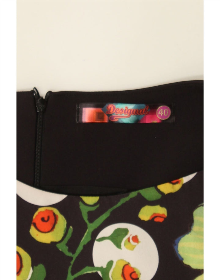 DESIGUAL Womens Graphic Sheath Dress EU 40 Medium Black Floral Vintage Desigual and Second-Hand Desigual from Messina Hembry 