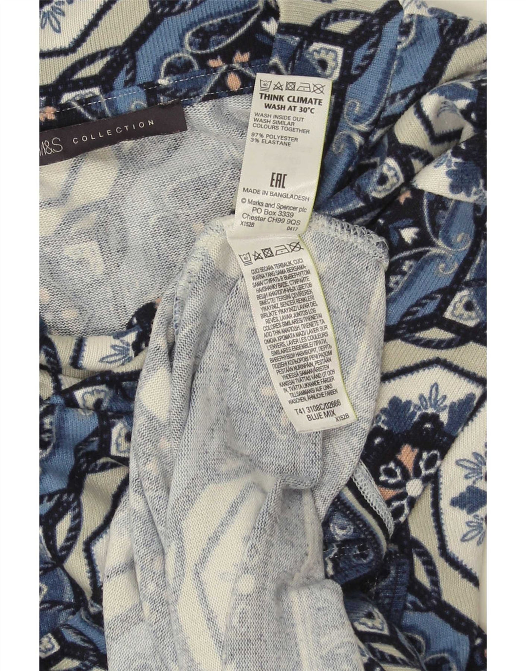 Marks & Spencer Γυναικείο μανίκι 3/4 τοπ UK 12 μεσαίου μπλε γεωμετρικό