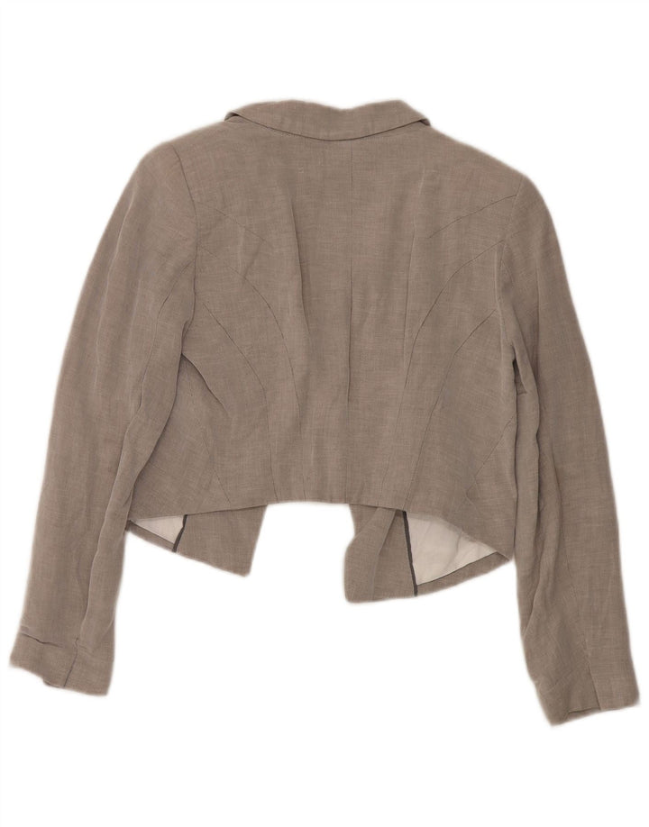 Zara Γυναικείο Open Crop Blazer Jacket UK 12 Medium Grey Cotton