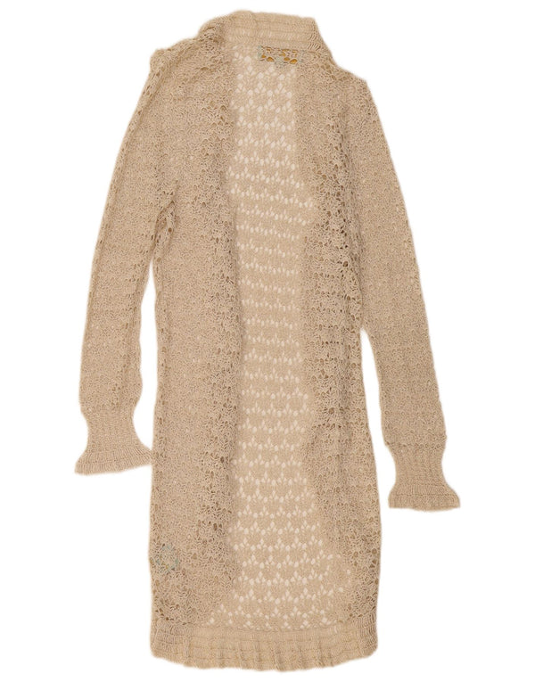Vintage γυναικείο πουλόβερ See Through Longline Cardigan UK 14 Large Beige