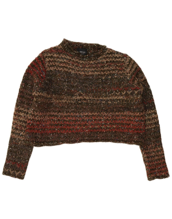 Zara Γυναικείο πουλόβερ με λαιμόκοψη Crop UK 10 Small Khaki ριγέ