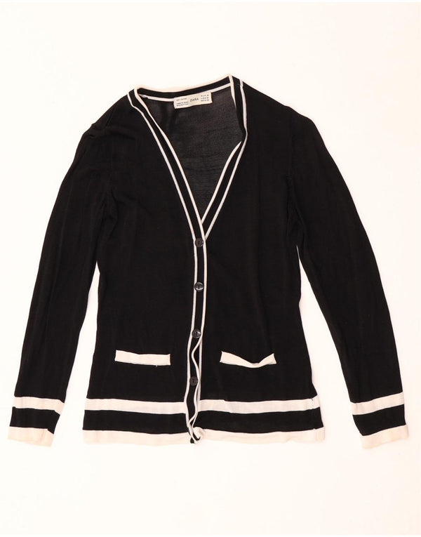 Zara Womens Cardigan Sweater UK 12 Medium Black Colourblock Rayon