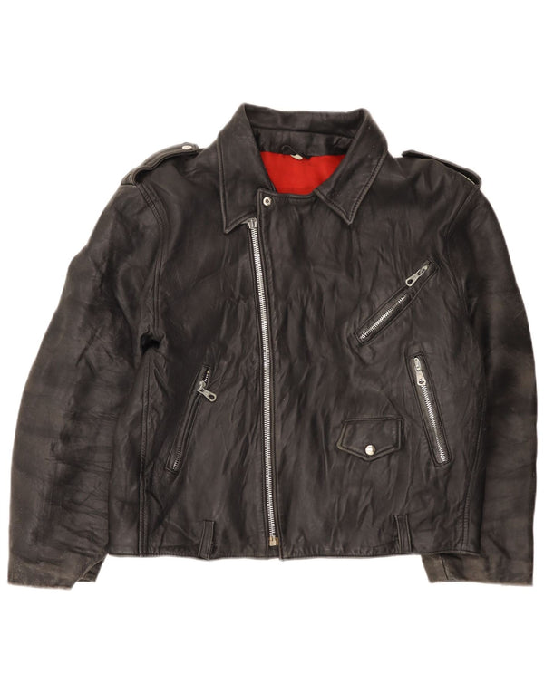 Vintage Ανδρικό Δερμάτινο Μπουφάν Biker IT 52 XL Μπλε Δερμάτινο