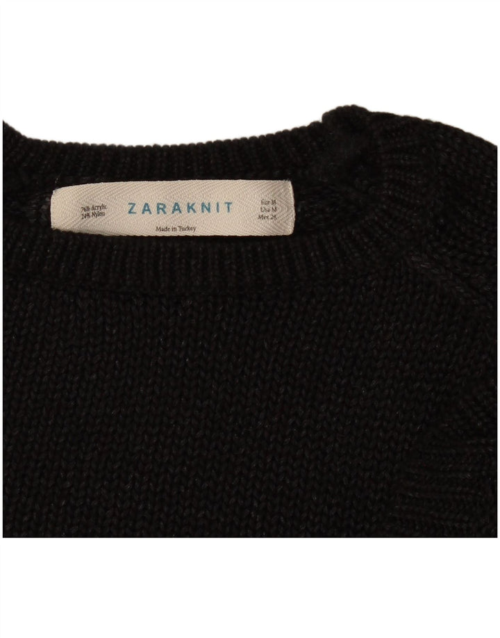 Zara Γυναικείο πουλόβερ με λαιμόκοψη UK 14 Medium Μαύρο