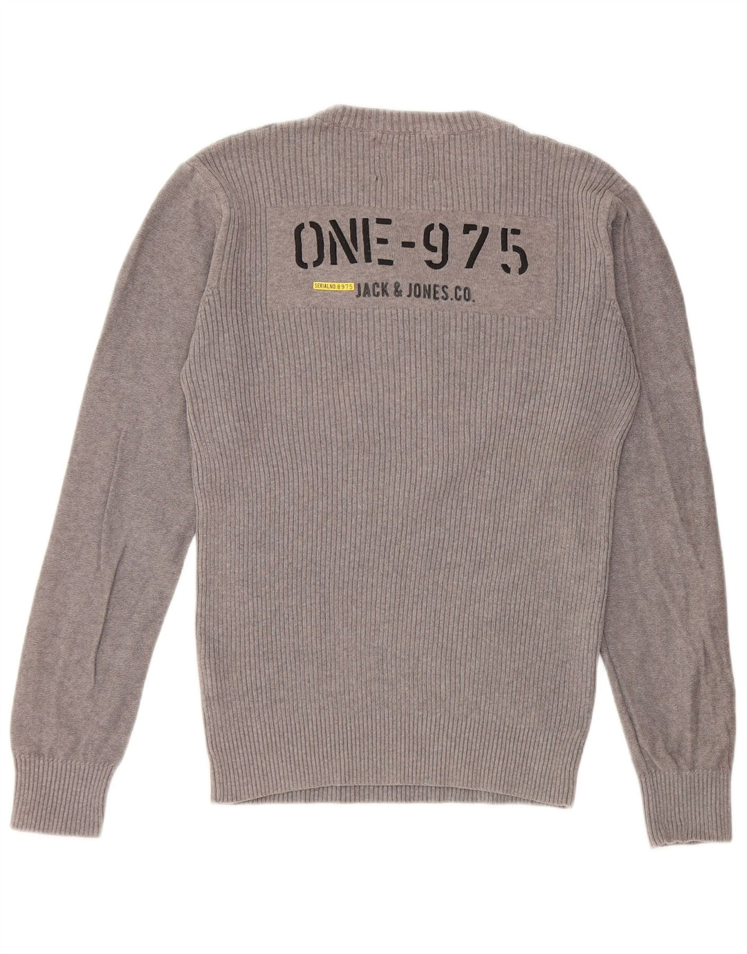 JACK & JONES Ανδρικό γραφικό πουλόβερ με λαιμόκοψη μεσαίου γκρι βαμβακερό