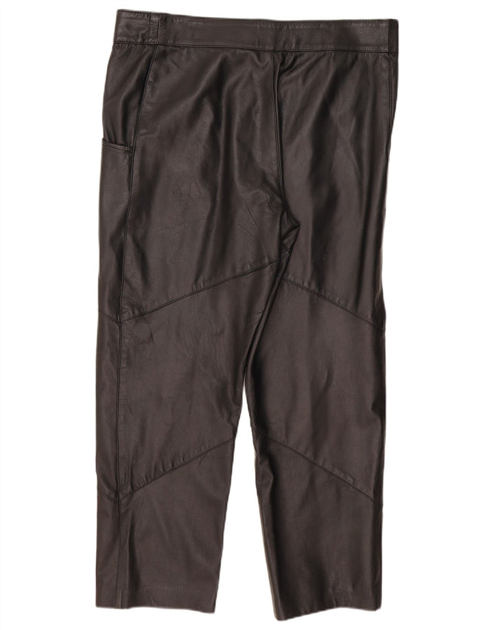 VINTAGE Γυναικείο ίσιο δερμάτινο παντελόνι IT 50 Large W38 L29 Μαύρο