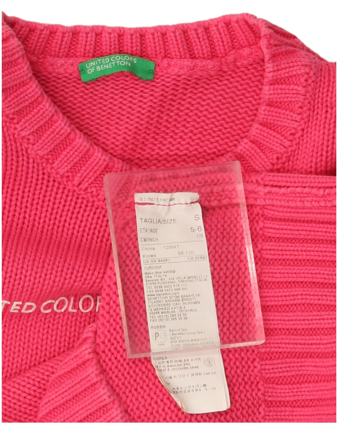 BENETTON Girls Graphic Crew Jumper πουλόβερ 5-6 ετών Small Pink