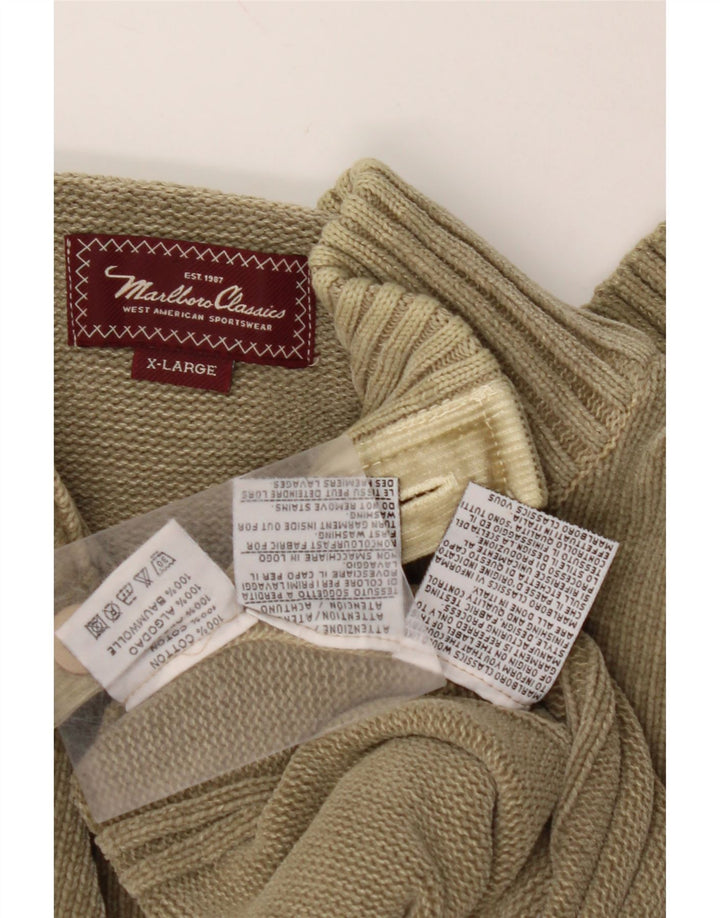 MARLBORO CLASSICS Ανδρικό πουλόβερ με κουμπιά λαιμόκοψη XL Χακί βαμβακερό