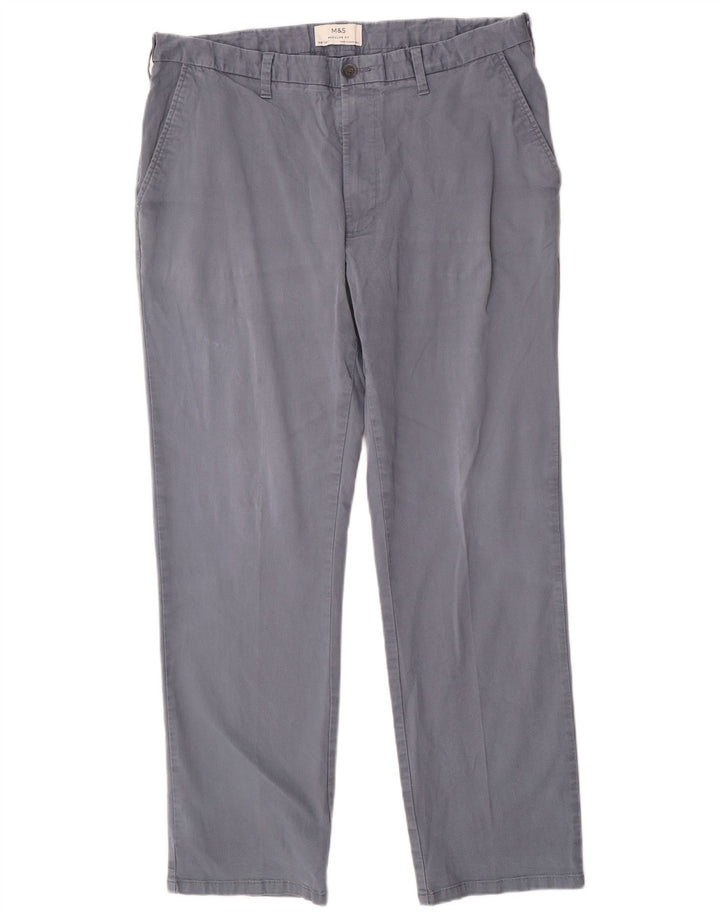 Marks & Spencer Ανδρικό παντελόνι Chino με κανονική εφαρμογή W38 L31 Μπλε βαμβακερό