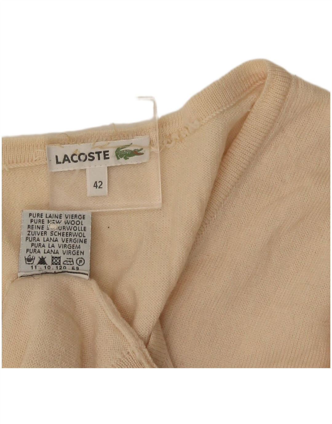 Γυναικείο πουλόβερ ζακέτα Lacoste Μέγεθος 42 Μεγάλο Μπεζ Νέο Μαλλί