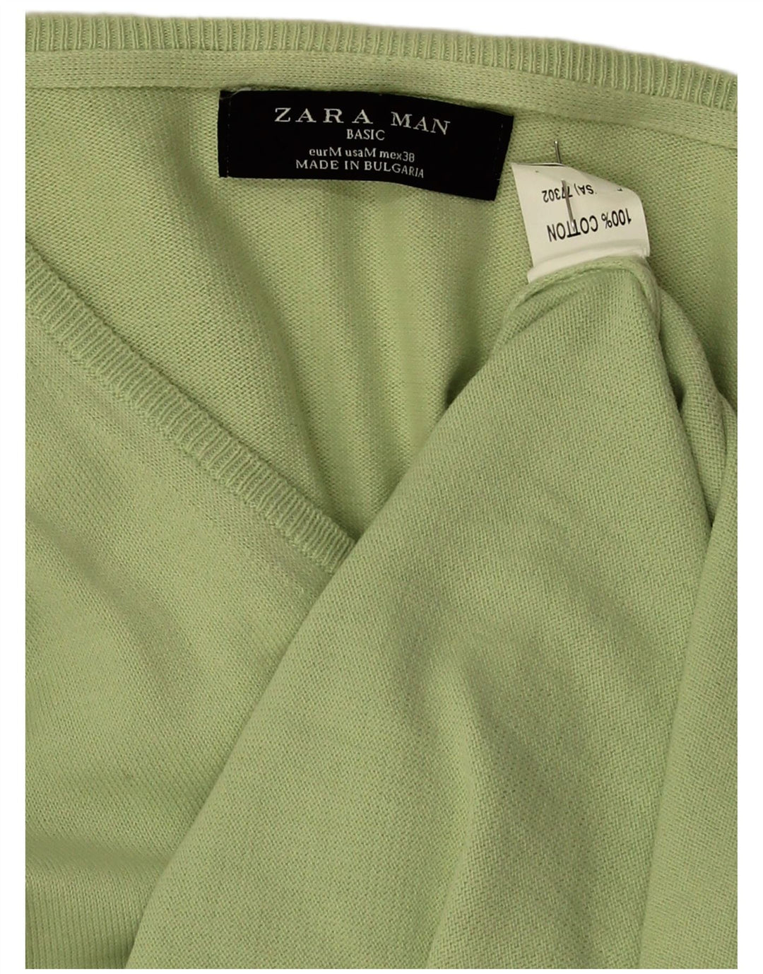 Ανδρικό πουλόβερ Zara με V λαιμόκοψη, Βαμβακερό μεσαίο πράσινο