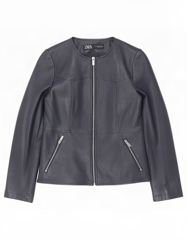 Zara Γυναικείο Μπουφάν από Faux Leather UK 12 Medium Navy Blue Polyester