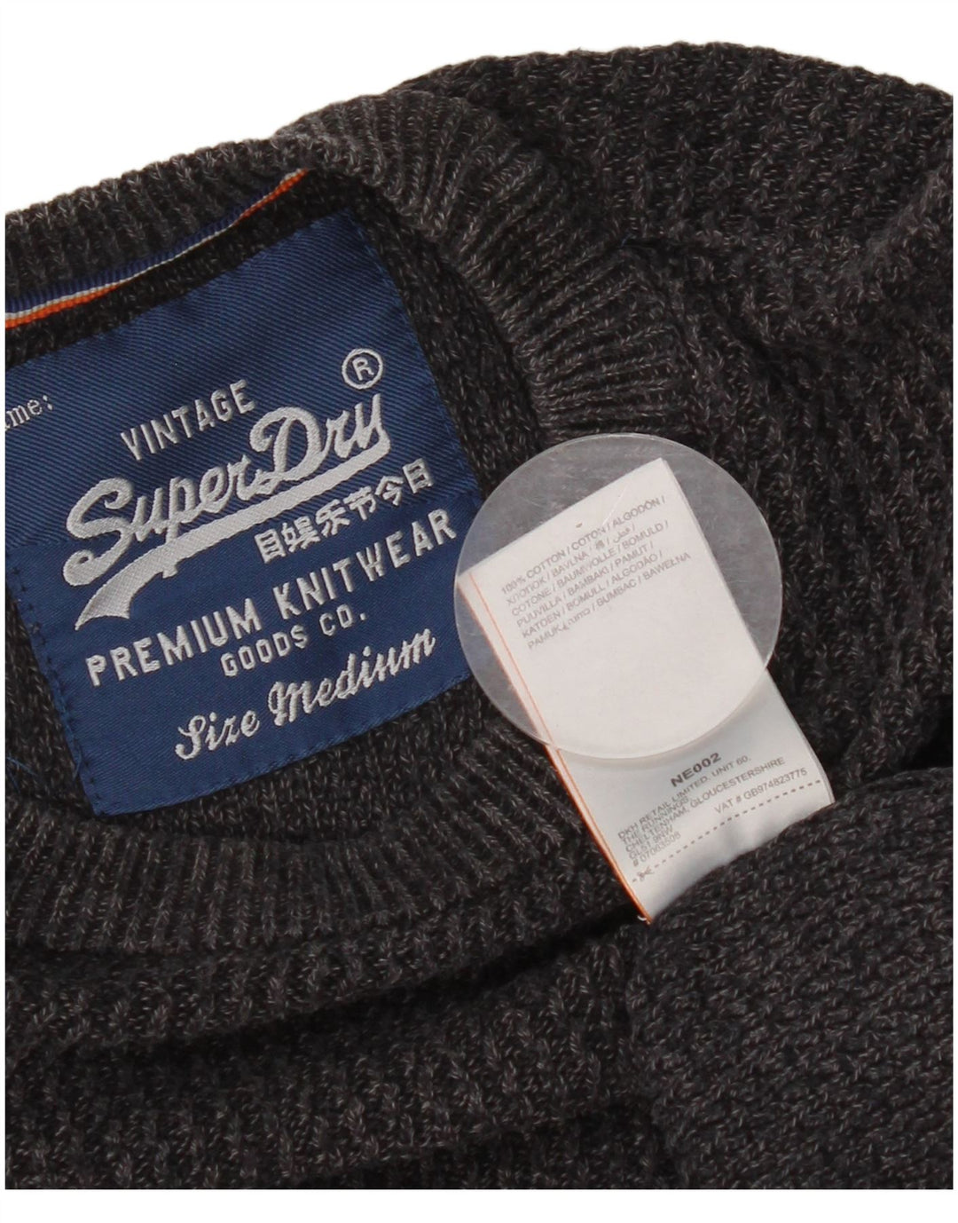 Superdry Ανδρικό πουλόβερ με λαιμόκοψη μεσαίου γκρι βαμβακερό